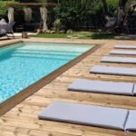Piscine bois rectangulaire Lenny avec plage et escalier