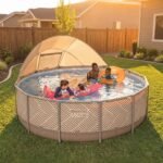 Piscine hors-sol pour usage extérieur, structure en acier, couleur taupe, résistante à la rouille et facile à monter – Image 2
