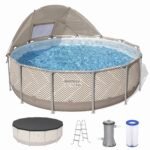 Piscine hors-sol pour usage extérieur, structure en acier, couleur taupe, résistante à la rouille et facile à monter