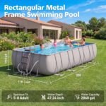 Kit de piscine rectangulaire à structure métallique (20 pi x 11 pi x 47 po) avec pompe à filtre à sable et échelle amovible – Grande piscine pour jardin (gris) – Image 5