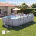 Kit de piscine rectangulaire à structure métallique (20 pi x 11 pi x 47 po) avec pompe à filtre à sable et échelle amovible – Grande piscine pour jardin (gris) – Image 4
