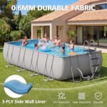 Kit de piscine rectangulaire à structure métallique (20 pi x 11 pi x 47 po) avec pompe à filtre à sable et échelle amovible – Grande piscine pour jardin (gris) – Image 2
