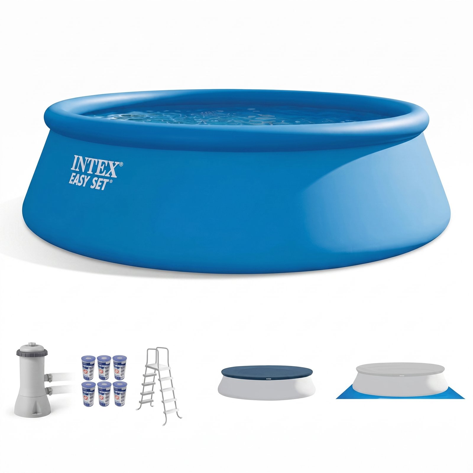 Same_to_same_full_4k_202607160839 Kit piscine hors sol extérieure, PVC et acier, bleu, montage facile avec échelle, couverture, pompe de filtration GFCI 1000 GPH et 6 réservoirs – Image 1