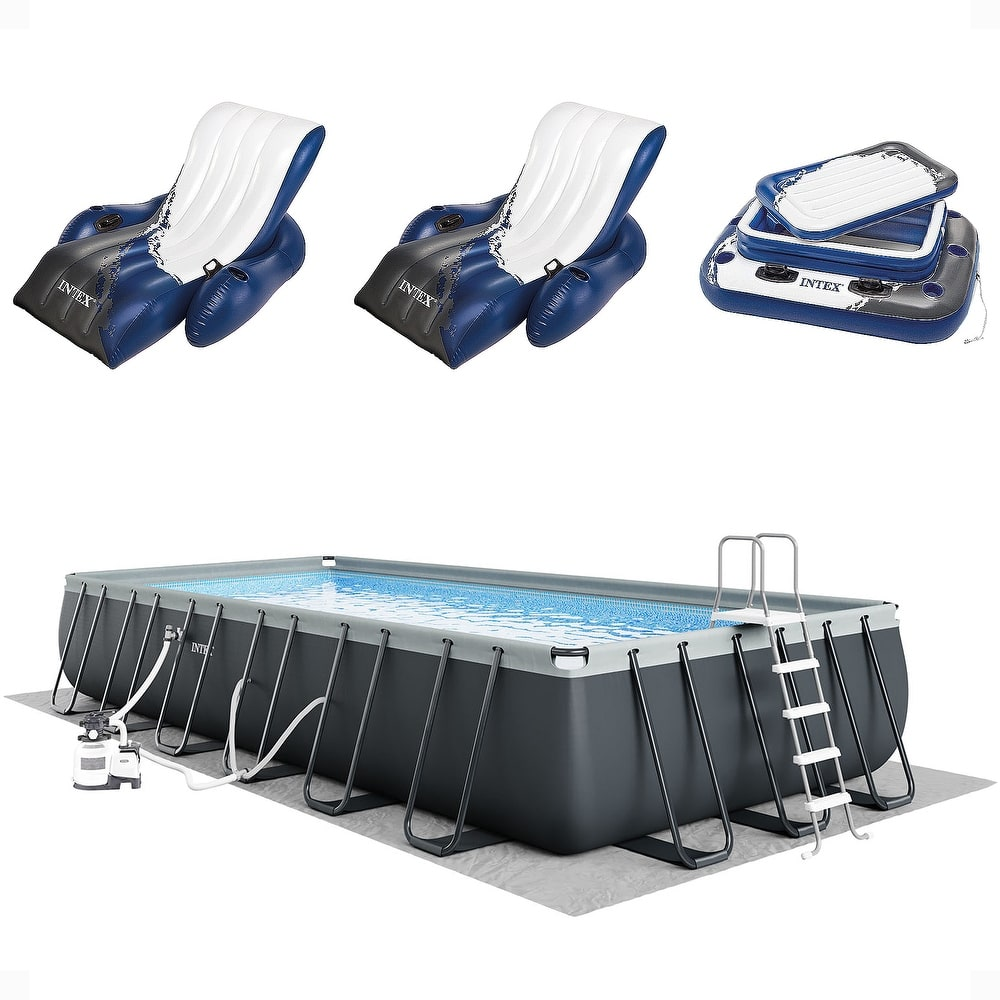 download (18) Piscine rectangulaire Intex Ultra XTR (24 x 12 x 4,3 pieds), lot de 2 flotteurs et glacière – Image 1