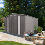 Abri de jardin en métal SUSUA (10 x 12 pi) – Abri de rangement extérieur avec double porte et deux fenêtres, étanche, pour jardin, terrasse ou pelouse – Image 3