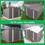 Abri de jardin en métal SUSUA (10 x 12 pi) – Abri de rangement extérieur avec double porte et deux fenêtres, étanche, pour jardin, terrasse ou pelouse – Image 5