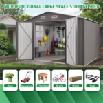 Abri de jardin en métal SUSUA (10 x 12 pi) – Abri de rangement extérieur avec double porte et deux fenêtres, étanche, pour jardin, terrasse ou pelouse – Image 4