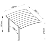 X-metal Carport autoportant aluminium 15m² polycarbonate gris anthracite 300x500cm – Image 9