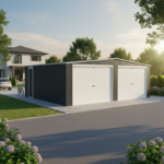 Garage double 637x513cm en acier galvanisé gris anthracite avec portes enroulables – Image 2