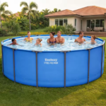 Piscine hors-sol ronde 15 pi x 48 po, structure métallique extérieure, bleue – Image 2