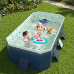 Piscine pliable de 3 m pour enfants et animaux – Modèle robuste, résistant à l'usure et sans gonflage – Idéal pour les jeux d'eau en extérieur l'été – Image 8
