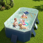 Piscine pliable de 3 m pour enfants et animaux – Modèle robuste, résistant à l'usure et sans gonflage – Idéal pour les jeux d'eau en extérieur l'été