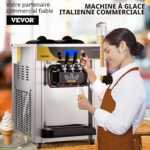 Machine à Crème Glacée Molle de Comptoir VEVOR 22-30 L/h Sorbetière à Glace Pré-Réfrigération Décongélation en Un Clic avec 2 Trémies et 2+1 Saveurs – Image 2
