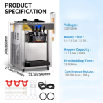 Machine à Crème Glacée Molle de Comptoir VEVOR 22-30 L/h Sorbetière à Glace Pré-Réfrigération Décongélation en Un Clic avec 2 Trémies et 2+1 Saveurs – Image 5