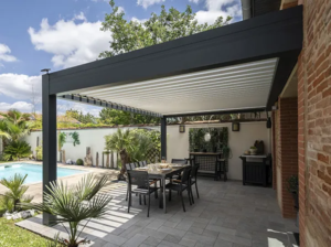 Pergola Bioclimatique Aluminium H2 Adossée Lames Orientables Parallèles Électrique (Moteur Vérin Télécommande) Sur Mesure À Chaque Poteau (Recommandé – Image 7