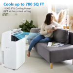 Climatiseur portable 14 000 BTU, unité de refroidissement 3-en-1 sur pied avec ventilateur et déshumidificateur, télécommande et mode nuit. – Image 3