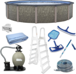 Ensemble de piscine hors terre ronde Blue Wave Riviera (diamètre de 54 po) avec paroi en métal et margelles supérieures de 8 po – Image 3