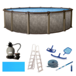Ensemble de piscine hors terre ronde Blue Wave Riviera (diamètre de 54 po) avec paroi en métal et margelles supérieures de 8 po – Image 2