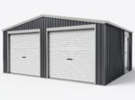 Garage double 637x513cm en acier galvanisé gris anthracite avec portes enroulables