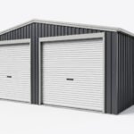 Garage double 637x513cm en acier galvanisé gris anthracite avec portes enroulables