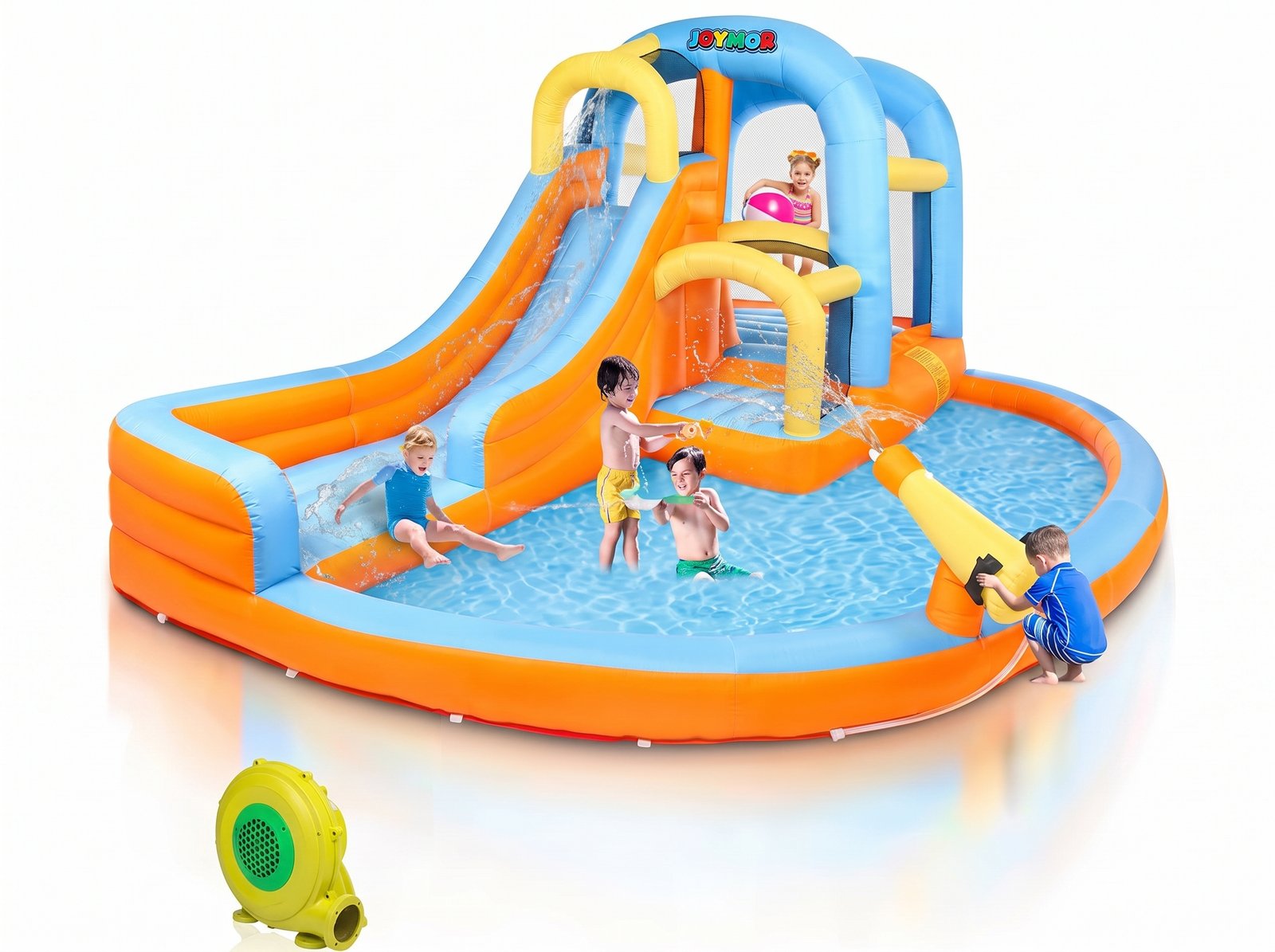 full_4k_image_bana_k_202607141716 Parc aquatique gonflable 5 en 1, comprenant un toboggan aquatique gonflable avec souffleur d'air, un mur d'escalade, une zone de double saut, une pataugeoire, un canon à eau, etc. – Image 1