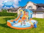 Parc aquatique gonflable 5 en 1, comprenant un toboggan aquatique gonflable avec souffleur d'air, un mur d'escalade, une zone de double saut, une pataugeoire, un canon à eau, etc. – Image 3