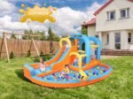 Parc aquatique gonflable 5 en 1, comprenant un toboggan aquatique gonflable avec souffleur d'air, un mur d'escalade, une zone de double saut, une pataugeoire, un canon à eau, etc. – Image 2